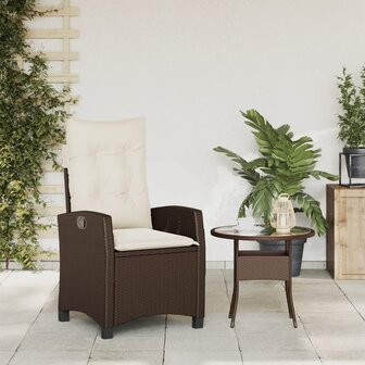 Tuinstoel verstelbaar met kussens poly rattan bruin 3