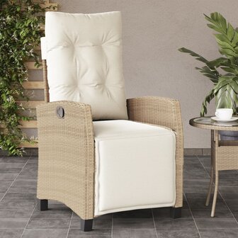 Tuinstoel verstelbaar met voetensteun poly rattan beige 1