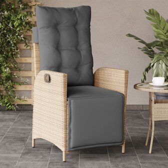 Tuinstoel verstelbaar met voetensteun poly rattan gemengd beige 1