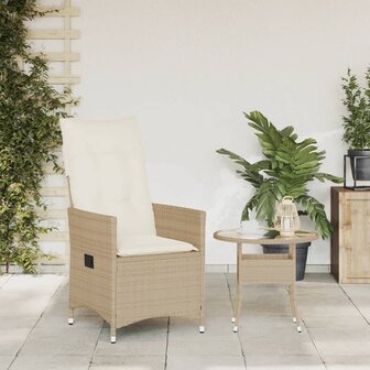 Tuinstoel verstelbaar met kussens poly rattan beige 3