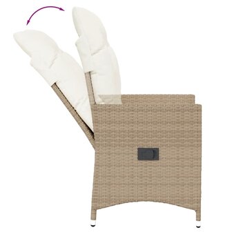 Tuinstoel verstelbaar met kussens poly rattan beige 7