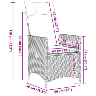 Tuinstoel verstelbaar met kussens poly rattan zwart 11