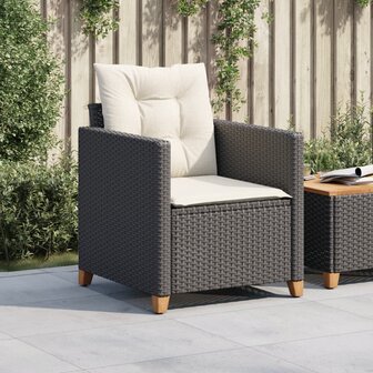 Tuinstoel met kussens poly rattan zwart 3