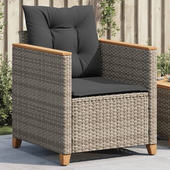 Tuinstoel met kussens poly rattan grijs 1