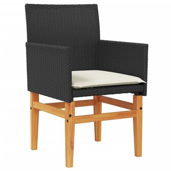 Tuinstoelen 2 st met kussens poly rattan en massief hout zwart 4