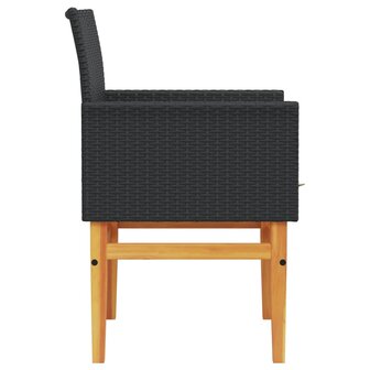 Tuinstoelen 2 st met kussens poly rattan en massief hout zwart 6