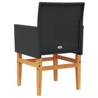 Tuinstoelen 2 st met kussens poly rattan en massief hout zwart 7