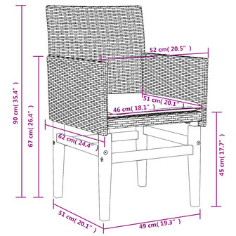 Tuinstoelen 2 st met kussens poly rattan en massief hout zwart 9