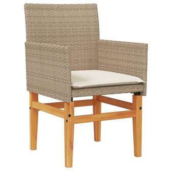 Tuinstoelen 2 st met kussens poly rattan en massief hout beige 4