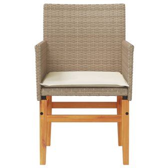 Tuinstoelen 2 st met kussens poly rattan en massief hout beige 5