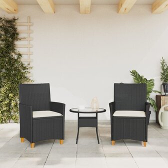 Tuinstoelen 2 st met kussens poly rattan en massief hout zwart 3