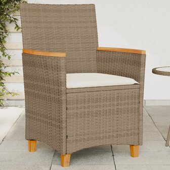 Tuinstoelen 2 st met kussens poly rattan en massief hout beige 1