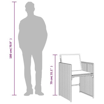 Tuinstoelen 4 st met kussens poly rattan zwart 11