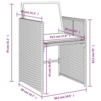 Tuinstoelen 4 st met kussens poly rattan grijs 12