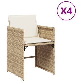 Tuinstoelen 4 st met kussens poly rattan beige 2