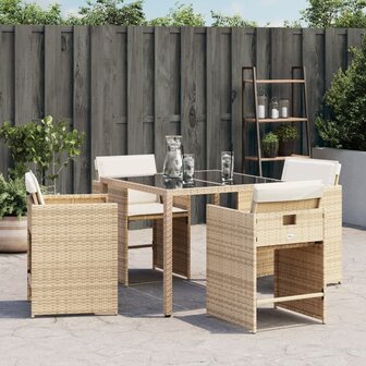 Tuinstoelen 4 st met kussens poly rattan beige 3