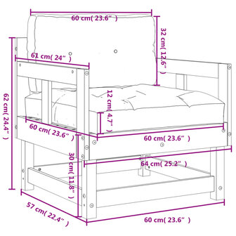 Tuinstoelen met kussens 2 st massief grenenhout wit 10