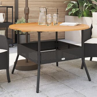 Tuintafel met acaciahouten blad &Oslash;110x71 cm poly rattan zwart 1