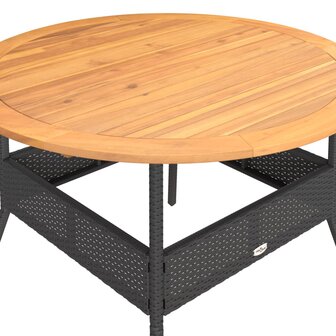 Tuintafel met acaciahouten blad &Oslash;110x71 cm poly rattan zwart 8