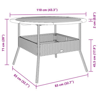 Tuintafel met acaciahouten blad &Oslash;110x71 cm poly rattan zwart 10