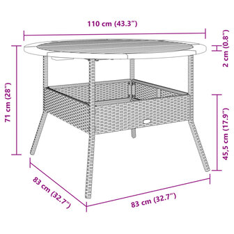 Tuintafel met acaciahouten blad &Oslash;110x71 cm poly rattan grijs 10