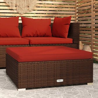 Tuinvoetenbank met kussen 70x70x30 cm poly rattan bruin 1