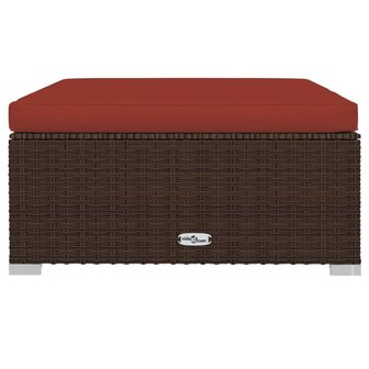 Tuinvoetenbank met kussen 70x70x30 cm poly rattan bruin 3