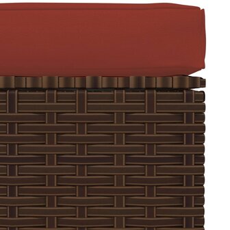 Tuinvoetenbank met kussen 70x70x30 cm poly rattan bruin 4