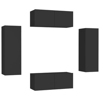 4-delige Tv-meubelset bewerkt hout zwart 2