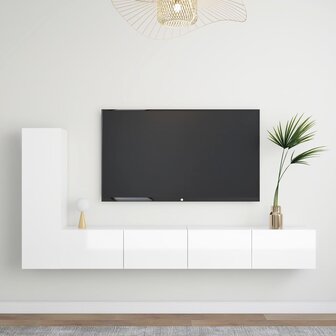 3-delige Tv-meubelset bewerkt hout hoogglans wit 1