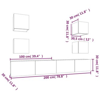 6-delige Tv-meubelset bewerkt hout betongrijs 12