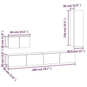 4-delige Tv-meubelset bewerkt hout wit 12