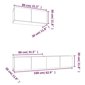 3-delige Tv-meubelset bewerkt hout wit 7