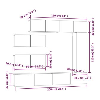 7-delige Tv-meubelset bewerkt hout wit 10