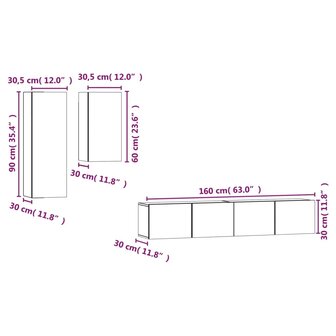 4-delige Tv-meubelset bewerkt hout betongrijs 10