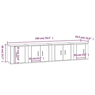 4-delige Tv-meubelset bewerkt hout wit 10