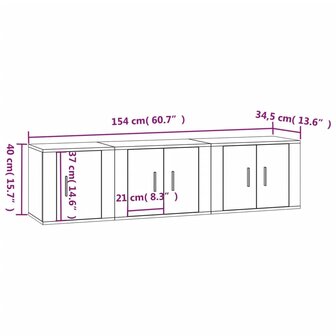 3-delige Tv-meubelset bewerkt hout hoogglans wit 10