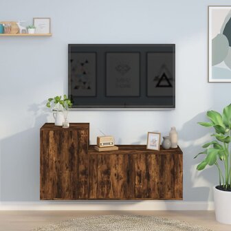 2-delige Tv-meubelset bewerkt hout gerookt eikenkleurig 1