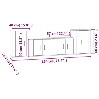 4-delige Tv-meubelset bewerkt hout zwart 8