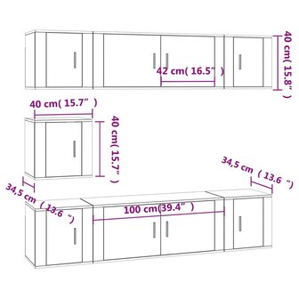 7-delige Tv-meubelset bewerkt hout hoogglans wit 7