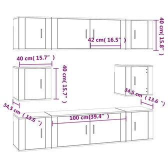 8-delige Tv-meubelset bewerkt hout hoogglans wit 7