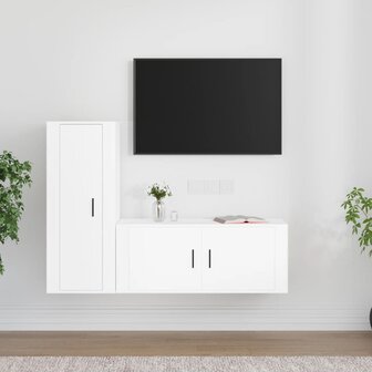 2-delige Tv-meubelset bewerkt hout wit 1