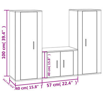 3-delige Tv-meubelset bewerkt hout gerookt eikenkleurig 7