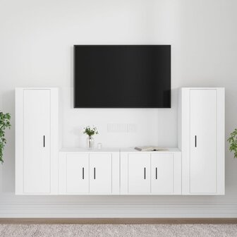 4-delige Tv-meubelset bewerkt hout wit 1