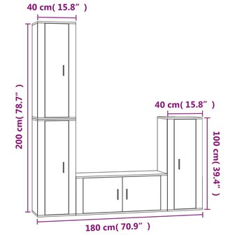 4-delige Tv-meubelset bewerkt hout gerookt eikenkleurig 7
