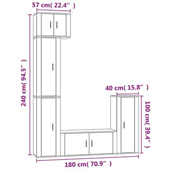5-delige Tv-meubelset bewerkt hout bruin eikenkleur 10