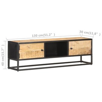 Tv-meubel met bewerkte deur 130x30x40 cm ruw mangohout 7