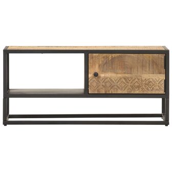 Tv-meubel met bewerkte deur 90x30x40 cm ruw mangohout 2