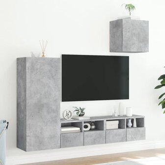 4-delige Tv-wandmeubelset bewerkt hout betongrijs 3