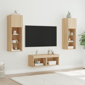 4-delige Tv-wandmeubelset met LED-verlichting sonoma eikenkleur 5